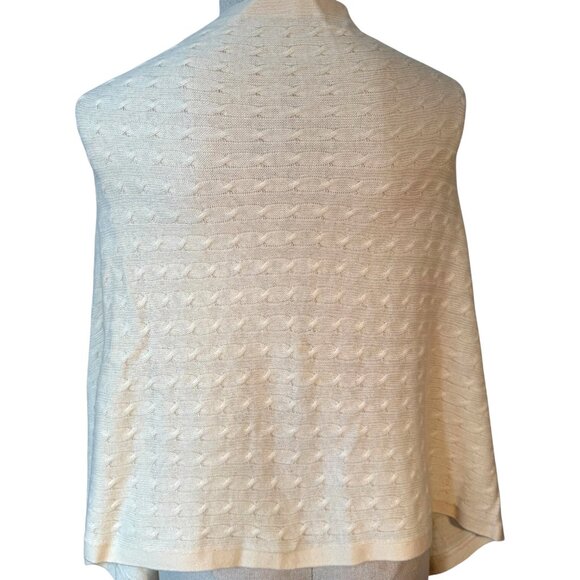Orvis Womens Sweater Poncho Shawl Wool Cashmere Cream Cable Knit Button One Size - Picture 3 of 7